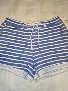 Style & Co Stripe Sailor Beach Lounge Terry Shorts Drawstring Blue White